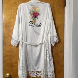 Bridal robe with lace trim with initial J